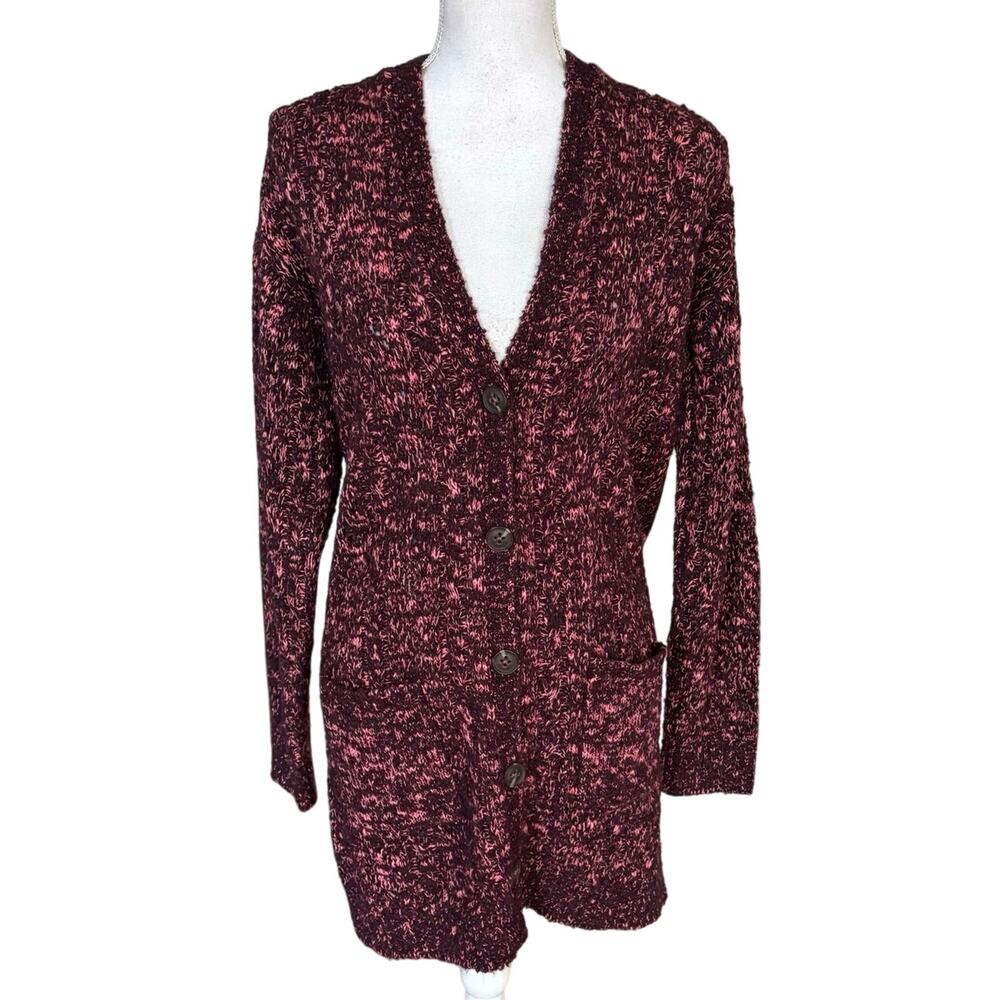 Sundance Size XS Wool Blend Cardigan Sweater Plum Pink Marled Knit Pockets